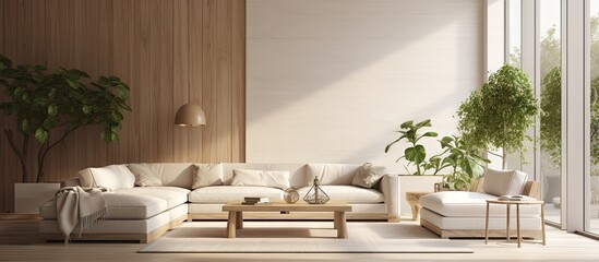 Aufkleber - Modern living room with natural eco decorations. Creative Banner. Copyspace image