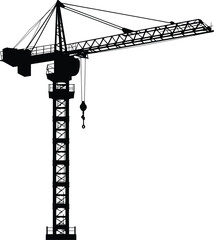Wall Mural - silhouette rail mounted tower crane industrial heavy equipment black color only
