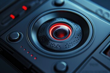 Poster - A close-up view of a cell phone with a red light. This image can be used to depict technology, communication, or the use of mobile devices