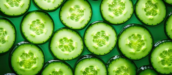 Aufkleber - Sliced fresh green cucumber in the bowl Top view. Creative Banner. Copyspace image