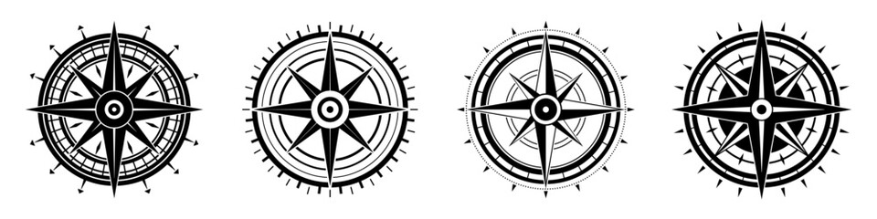 Wall Mural - compass icon. set of compass symbols. black icon of compass isolated on white