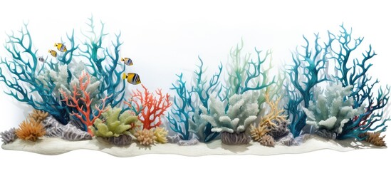 Wall Mural - Reef tank marine aquarium Blue aquarium full of plants Tank filled with water for keeping live underwater animals Gorgonaria Sea Fan Clavularia Zoanthus Zebra apogon Zebrasoma Percula