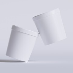 Wall Mural - Ice cream buckets. Realistic blank white mockup of ice cream paper food container. 3D render illustration empty for mockup collection