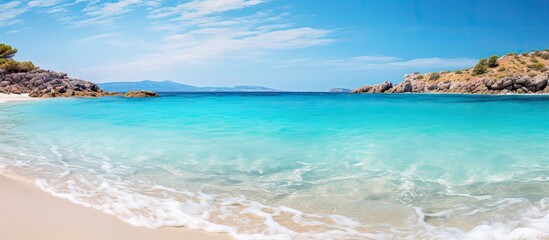 Poster - Tropical sandy beach with turquoise water in Elafonisi Crete Greece. Creative Banner. Copyspace image