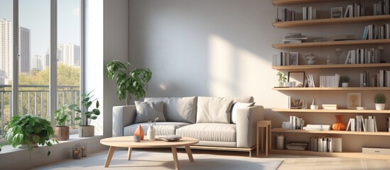 Poster - Modern interior design living room in small apartment. Creative Banner. Copyspace image