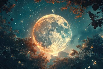 Wall Mural - full moon on sky at night. background generative ai