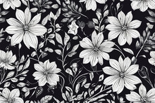 Floral Background. Vector Seamless Background. Minimalistic Abstract Floral Pattern. Black And White. Victorian Style. Vector Illustration. Abstract Floral Seamless Pattern. Seamless Floral Art.