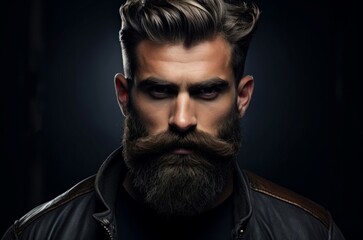 Wall Mural - Well-defined Model beard man. Beauty portrait. Generate Ai