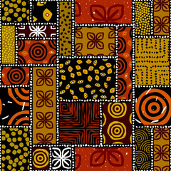 Aufkleber - Seamless african pattern. Ethnic and tribal motifs. Brown, red, khaki and black colors. Grunge texture. Vintage print for textiles. Patchwork style. Vector illustration.