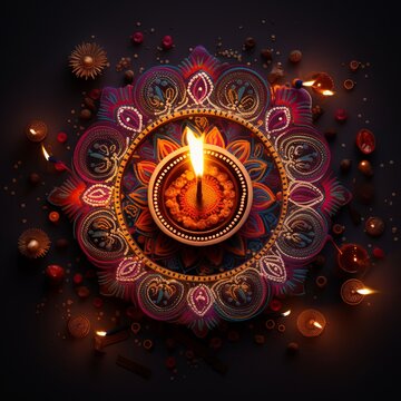 illustration of mandala style diwali celebration logo 1 ancient in, Generative ai
