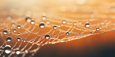 Spider dew web connection trap in morning raining drops decorative background view