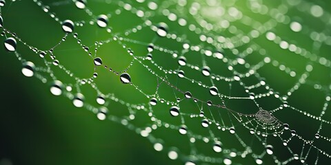 Spider dew web connection trap in morning raining drops decorative background view