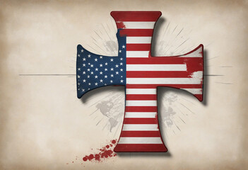 Grunge style map with American flag and Christian cross