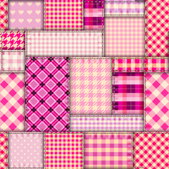 Fototapete - Quilting design patchwork plaid pattern pink colours. Vector pattern.