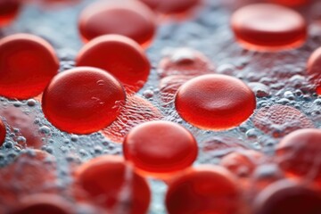 3d rendering of red blood cells in vein with depth of field, Close up of red blood cells in blood vessel. Abstract background., AI generated