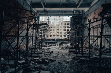 inside a destroyed school in Ukraine