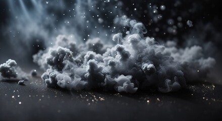 Wall Mural - Gray glitter smoke particles on black background