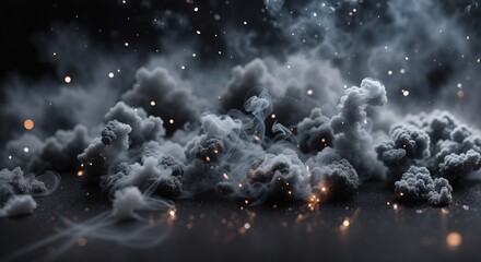 Wall Mural - Gray glitter smoke particles on black background