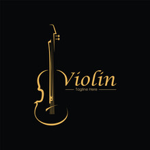Gold Violin, Violin Orchestra Fiddle Music Silhouette Logo Design Vector Icon