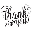 Thank you hand lettering, black ink brush calligraphy isolated on white background. Modern calligraphy, 