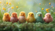 Easter eggs and hatching chicks, super cute style,generative ai