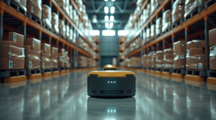 Aufkleber - Robots are grabbing packages off the shelves at warehouse. Generative AI.