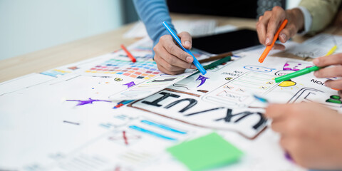 Wall Mural - team of ui ux web designer are working together to develop mobile responsive websites with ui ux fro