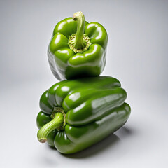 Wall Mural - Pair of fresh green bell peppers on white backdrop