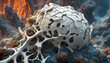 Makro Nahaufnahme von Knochen Kalk Ablagerungen Struktur im menschlichen Körper Skelett medizinisch wissenschaftlich Alterung Abbau Verlust Stabilität Bruch Dichte weiß 