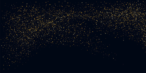 Gold dust. Confetti with gold glitter on a black background. Shiny scattered sand particles. Decorative elements. Luxury background for your design, cards, invitations. Vector