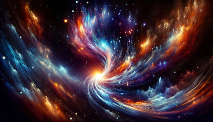 Wall Mural - a cosmic vortex of vibrant colors and stars creating an abstract space scene, with a bright light at