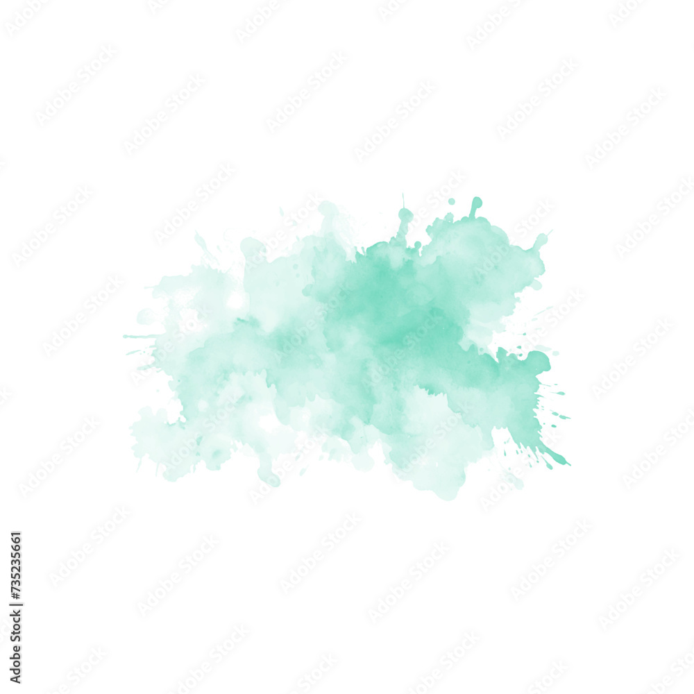 Abstract mint green watercolor water splash on a white background ...