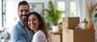 © AkuAku - Loving couple smiling and embracing inside their beautiful new home, expressing joy and happiness