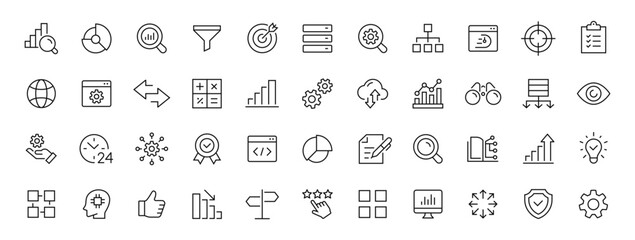 Leinwandbilder - Data analytics thin line icons set. Data analysis editable stroke icon. Analytics, data, optimization