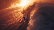 Surf's Up: Golden Wave Riding - A Surfer Carves Through A Golden Wave, Encapsulating The Essence Of Surf Culture.