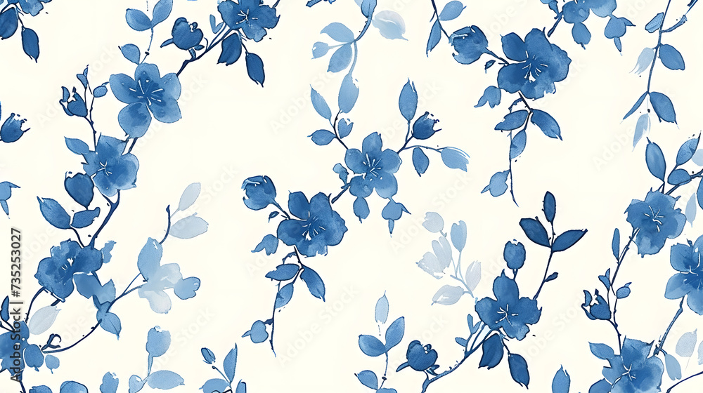 minimalist blue floral chinoiserie pattern 