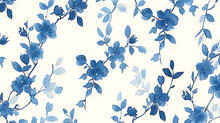 Minimalist Blue Floral Chinoiserie Pattern 
