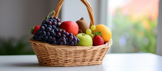 Sticker - A Beautiful Assortment of Fresh and Juicy Fruits in a Woven Basket, Perfect for a Healthy Snack or Summer Picnic