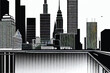 Illustration of an aerial view of a fictional modern city with skyscrapers and street. Modern cityscape seamless pattern. Illustration with architecture, skyscrapers, megapolis buildings downtown. 