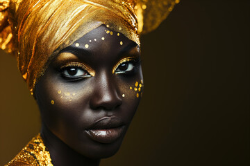 Wall Mural - beautiful african woman with golden makeup