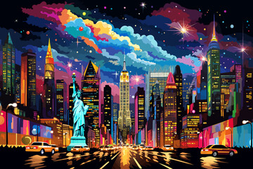 Wall Mural - a painting of the statue of liberty in new york city