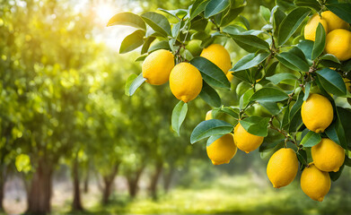 Poster - Lemon tree branches laden with bright yellow lemons