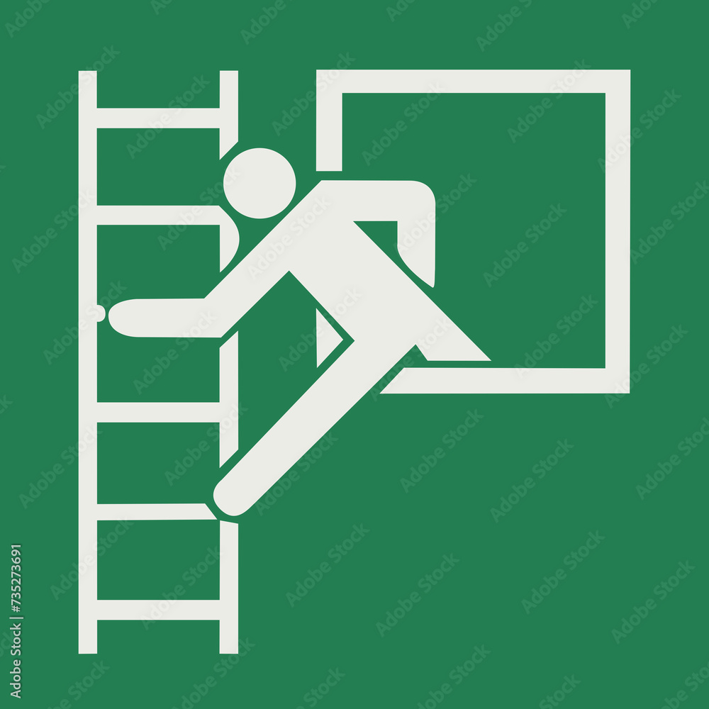 SAFETY CONDITION SIGN PICTOGRAM, Emergency window with escape ladder ...