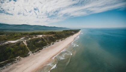 Wall Mural - Beautiful aerial view of ocean coastline and beach. Blue sea water and sky.