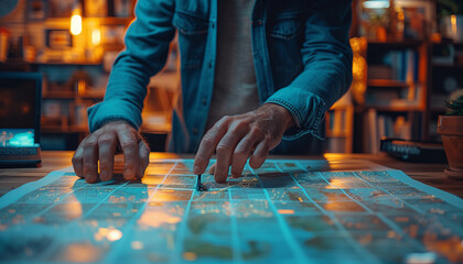 UX developer and UI designer employ augmented reality for mobile app wireframe design in modern office, enhancing creativity in digital development.generative ai