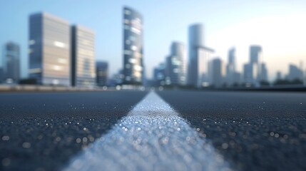 Poster - Generative AI : Asphalt road and modern city skyline with buildings at dusk