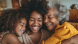 © MP Studio - generations of females—a child, her mother, and grandmother—are sharing a close and joyful embrace, smiling brightly and exuding warmth and happiness.