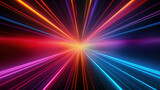 Fototapeta Przestrzenne - Colorful background with bright neon rays. Tunnel of multicolor lines. Abstract background.