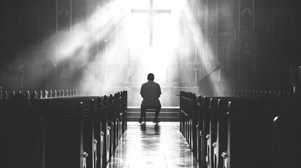 Wall Mural - a church with a light coming through the windows