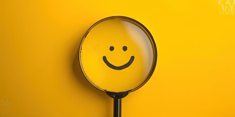 magnifying glass with smiley face in the middle for online search and positive customer reviews